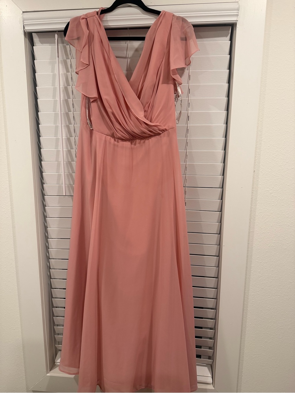 David's Bridal Flutter Sleeve Chiffon Maxi Dress